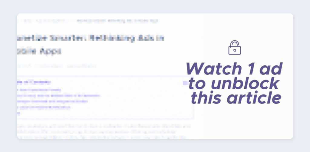 Mockup app interface that requires watching an add to proceed