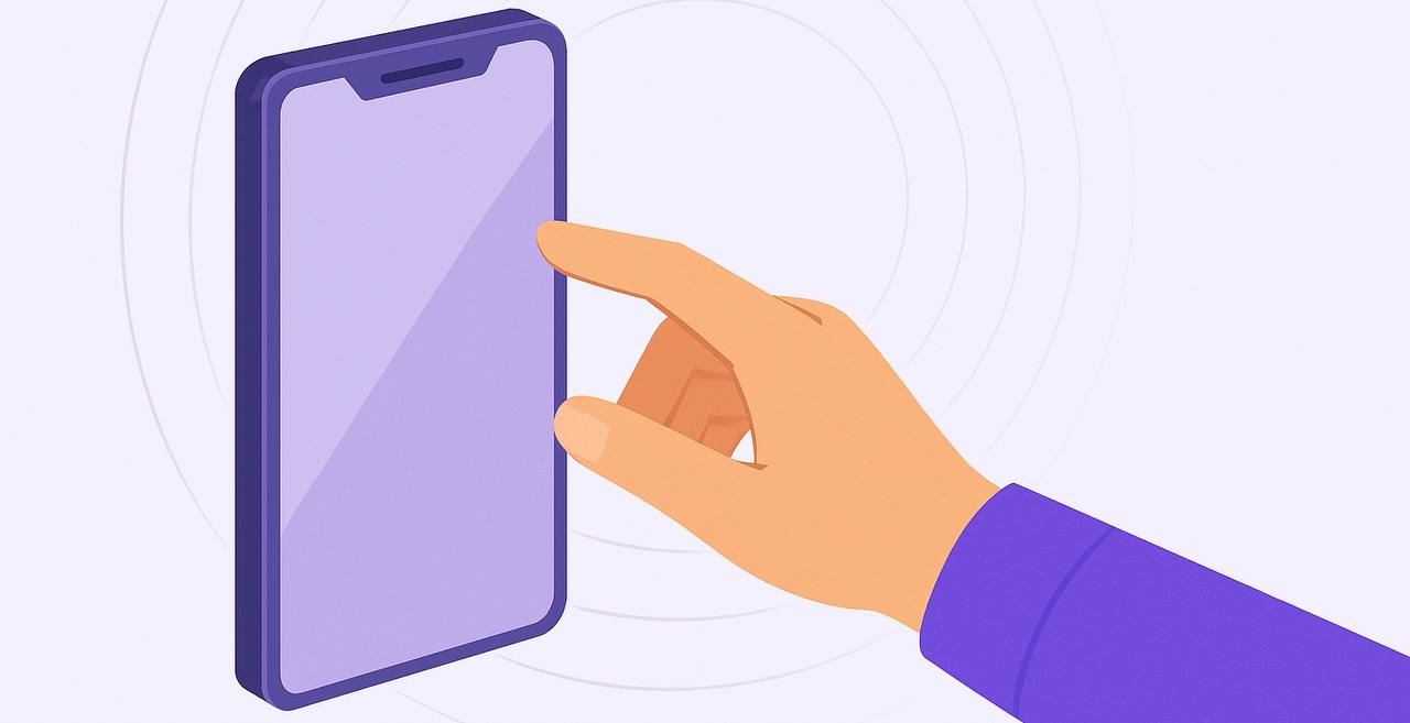 and reaching toward a modern smartphone screen, illustrating user interaction with a mobile device