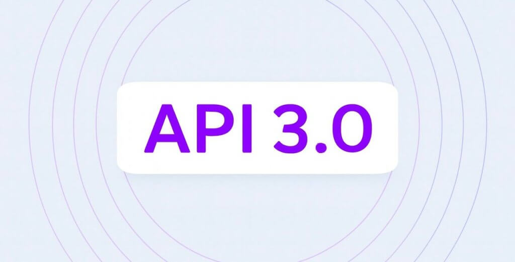 Minimalist design featuring the bold text 'API 3.0' in purple against a soft lavender background, surrounded by concentric circles creating a modern and clean aesthetic.