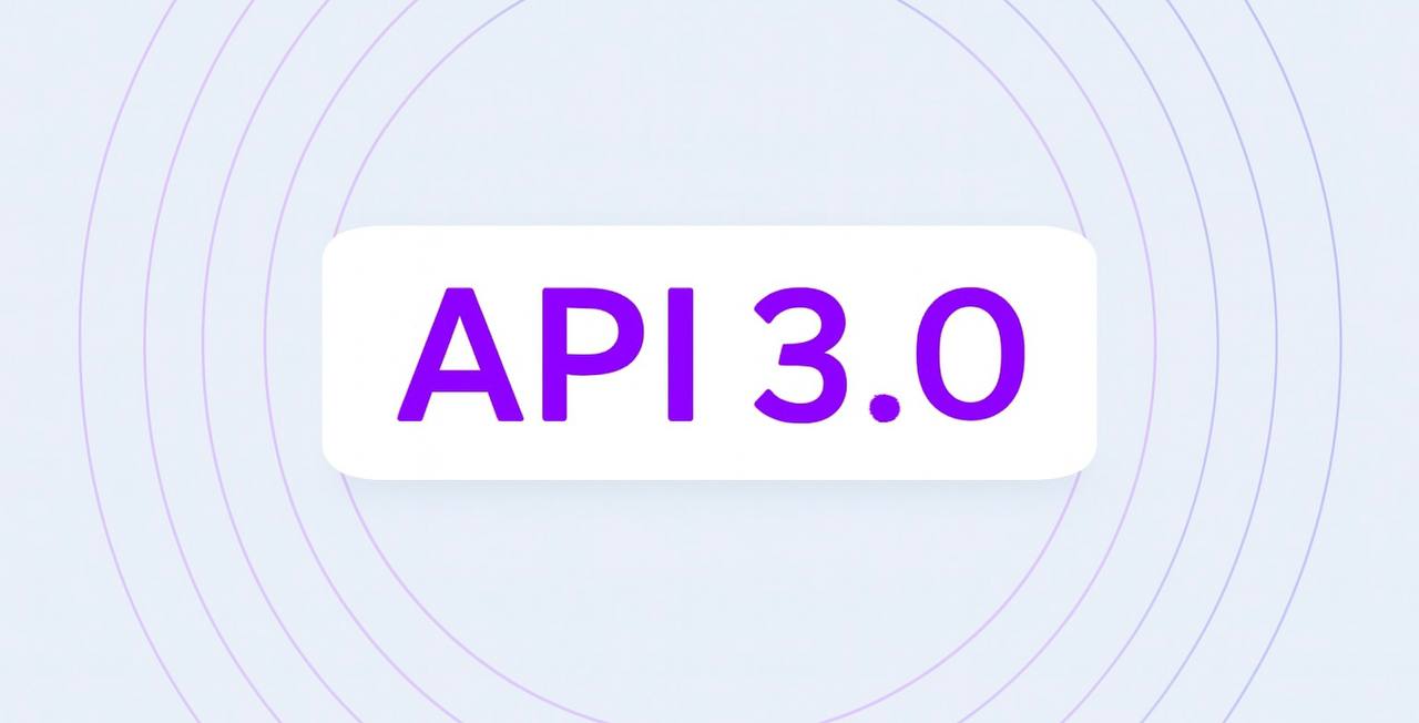 Minimalist design featuring the bold text 'API 3.0' in purple against a soft lavender background, surrounded by concentric circles creating a modern and clean aesthetic.