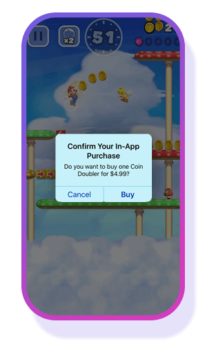 Mobile game offering to buy an in-game life