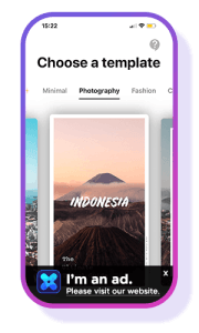 App interface with a "Watch ad" pop-up